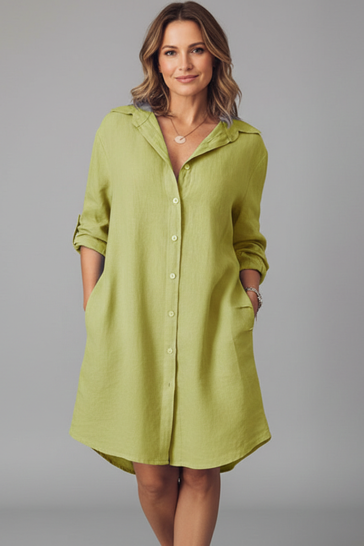 Saskia | Long Sleeve Button Front Shirt Dress