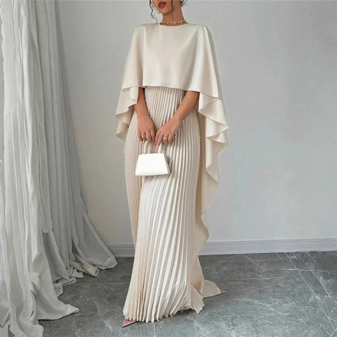 Tivona | Women's Cape Overlay Pleated Maxi Dress