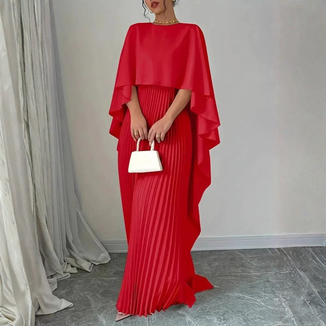 Tivona | Women's Cape Overlay Pleated Maxi Dress