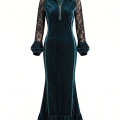 Renata Women's Velvet Lace-Sleeve Mermaid Maxi Dress