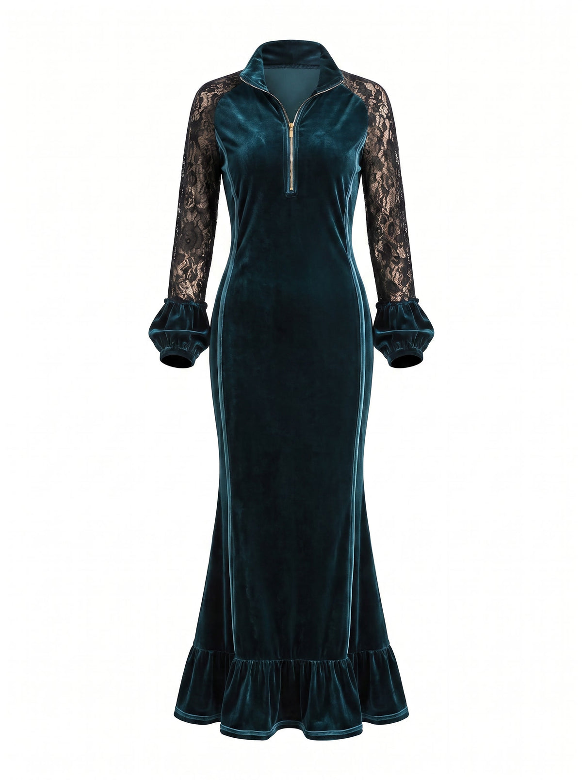 Renata Women's Velvet Lace-Sleeve Mermaid Maxi Dress