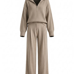 Nadine khaki hooded knit top and wide-leg pants set