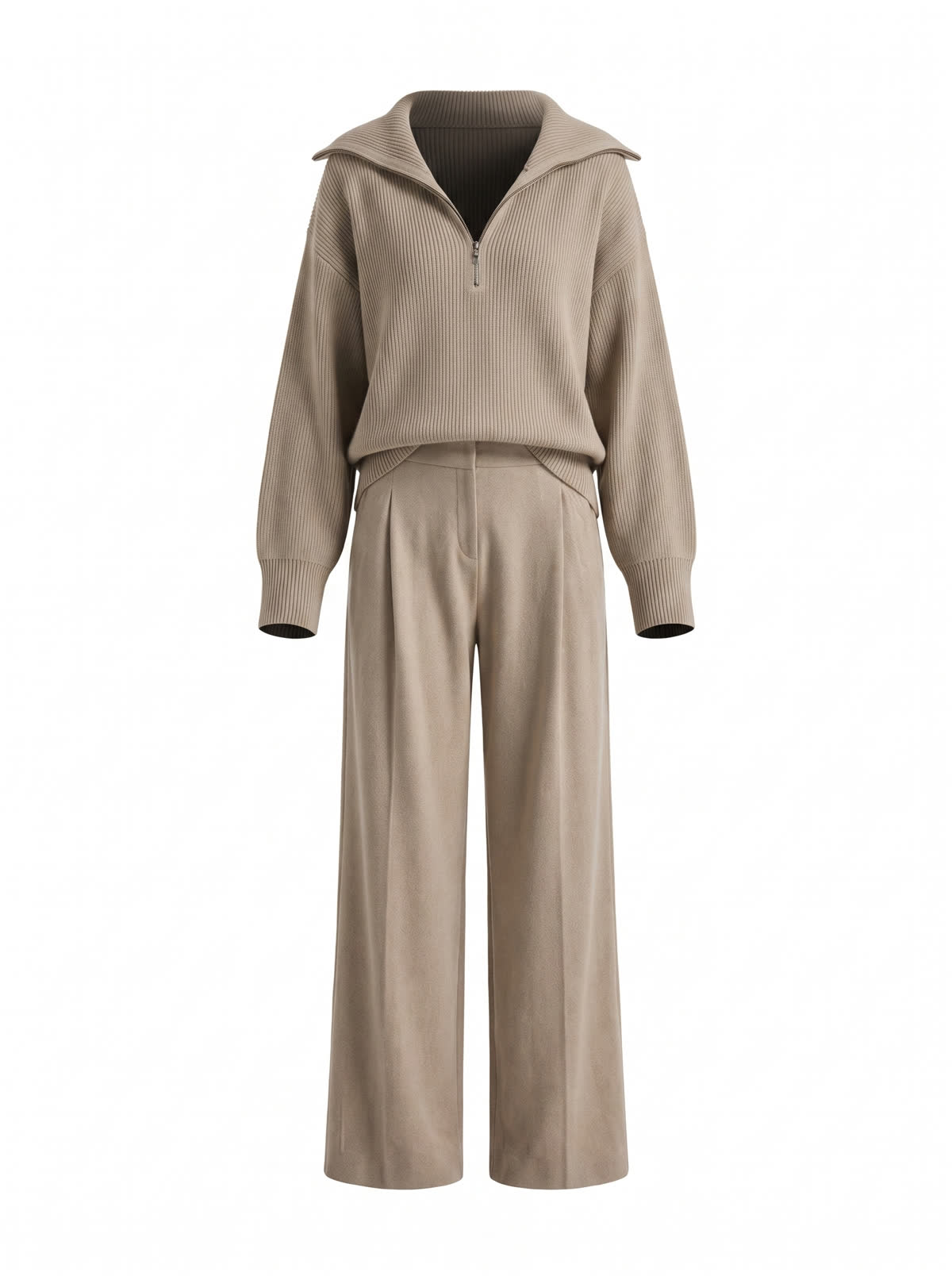 Nadine khaki hooded knit top and wide-leg pants set