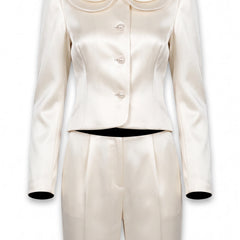 Gilda Women's Satin Peter Pan Collar Blazer Set in ivory, ghost mannequin studio shot