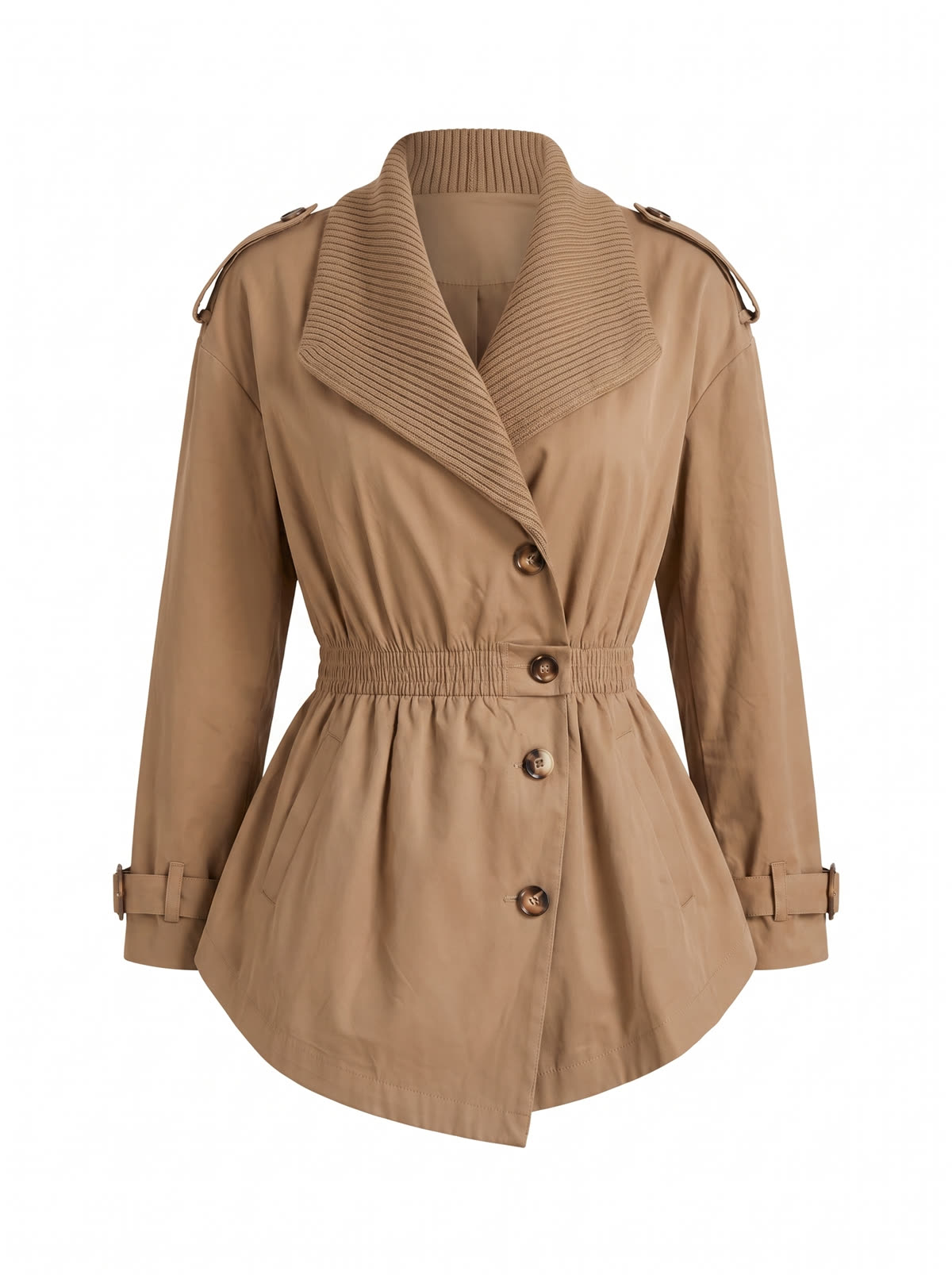Gloria Women's Ribbed-Collar Belted Trench Coat
