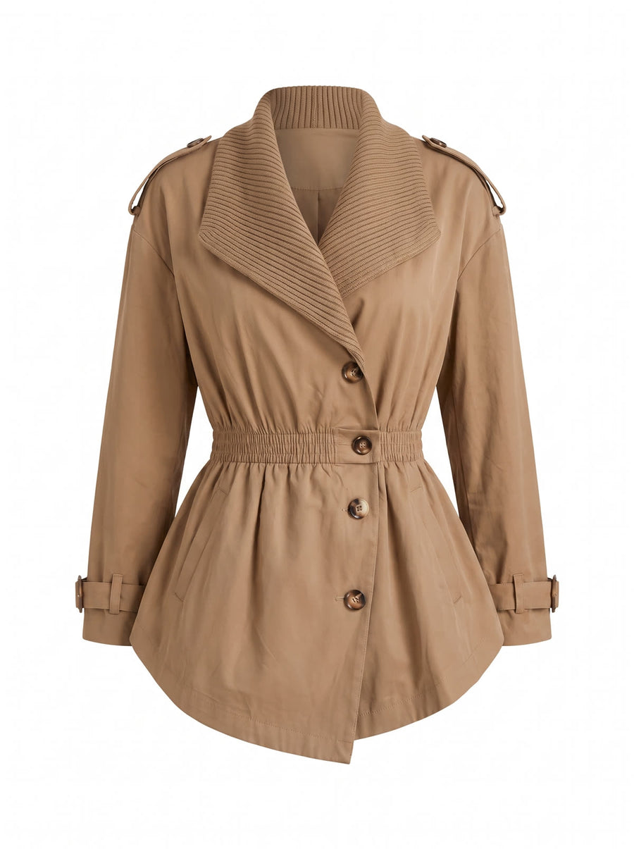 Gloria Women's Ribbed-Collar Belted Trench Coat