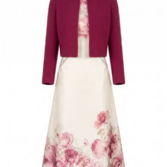 Olive Women's Floral Cropped Jacket and Midi Dress Matching Set