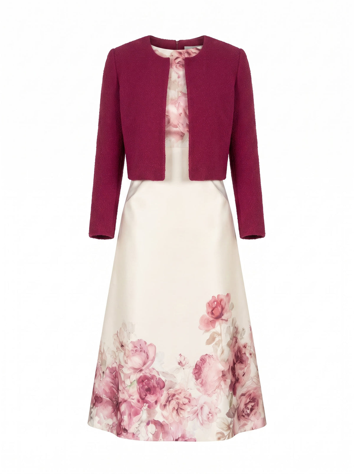 Olive Women's Floral Cropped Jacket and Midi Dress Matching Set