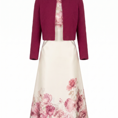 Olive Women's Floral Cropped Jacket and Midi Dress Matching Set