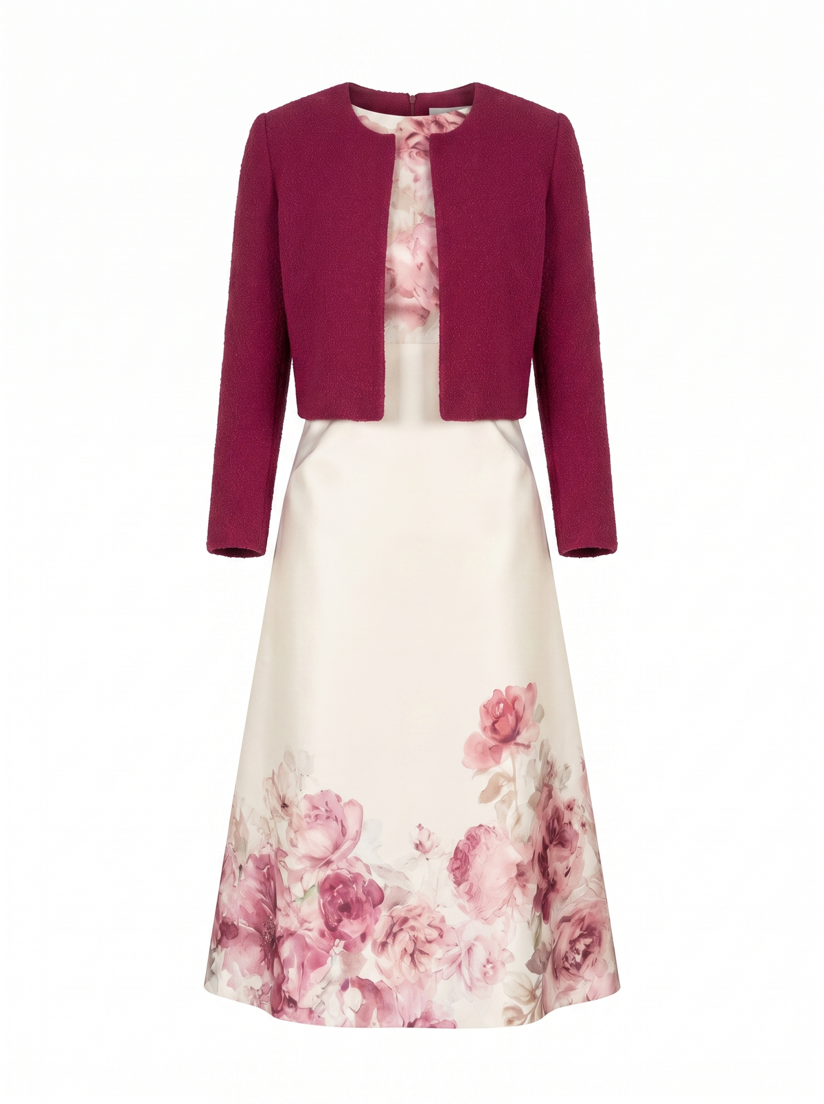 Olive Women's Floral Cropped Jacket and Midi Dress Matching Set