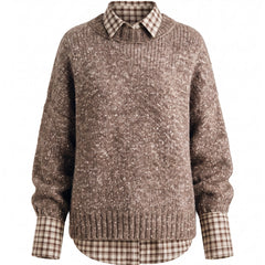 Harriet marled cable-knit faux two-piece sweater top, brown