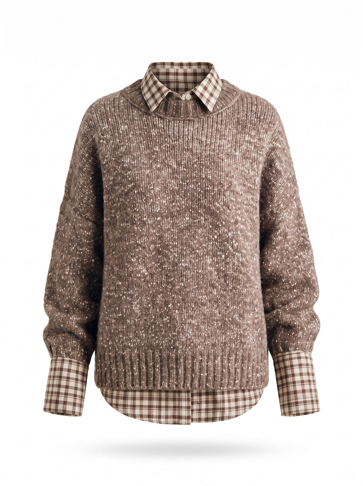 Harriet marled cable-knit faux two-piece sweater top, brown