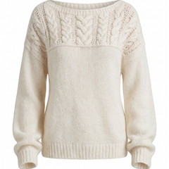 Nella Women's Retro Cable Knit Sweater in White