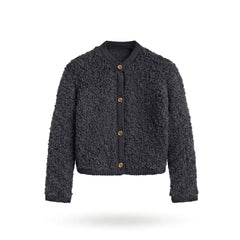 Mercedes women's textured button-front cropped cardigan jacket in charcoal black