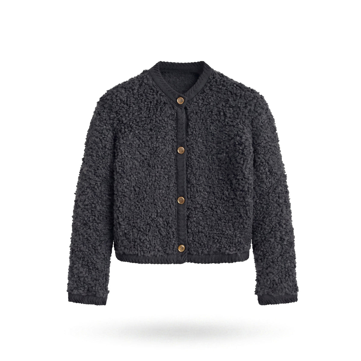 Mercedes women's textured button-front cropped cardigan jacket in charcoal black