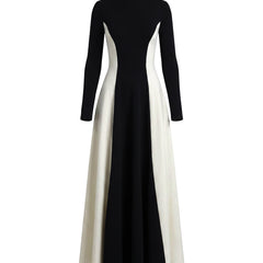 Meredith black and ivory contrast panel turtleneck maxi dress ghost mannequin studio shot