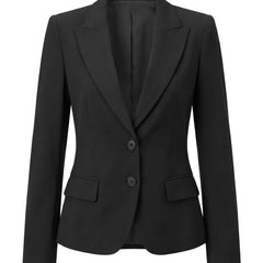 Phyllis women's black peplum two-button business blazer, studio product shot