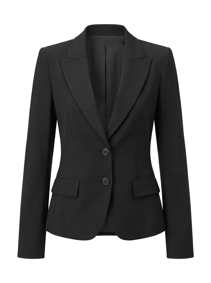 Phyllis women's black peplum two-button business blazer, studio product shot