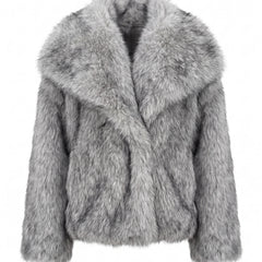 Minerva women's grey faux fur jacket with oversized collar