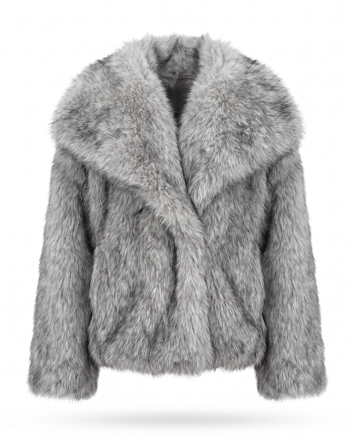 Minerva women's grey faux fur jacket with oversized collar