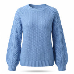 Teresa women's sky blue cable-knit balloon sleeve jumper