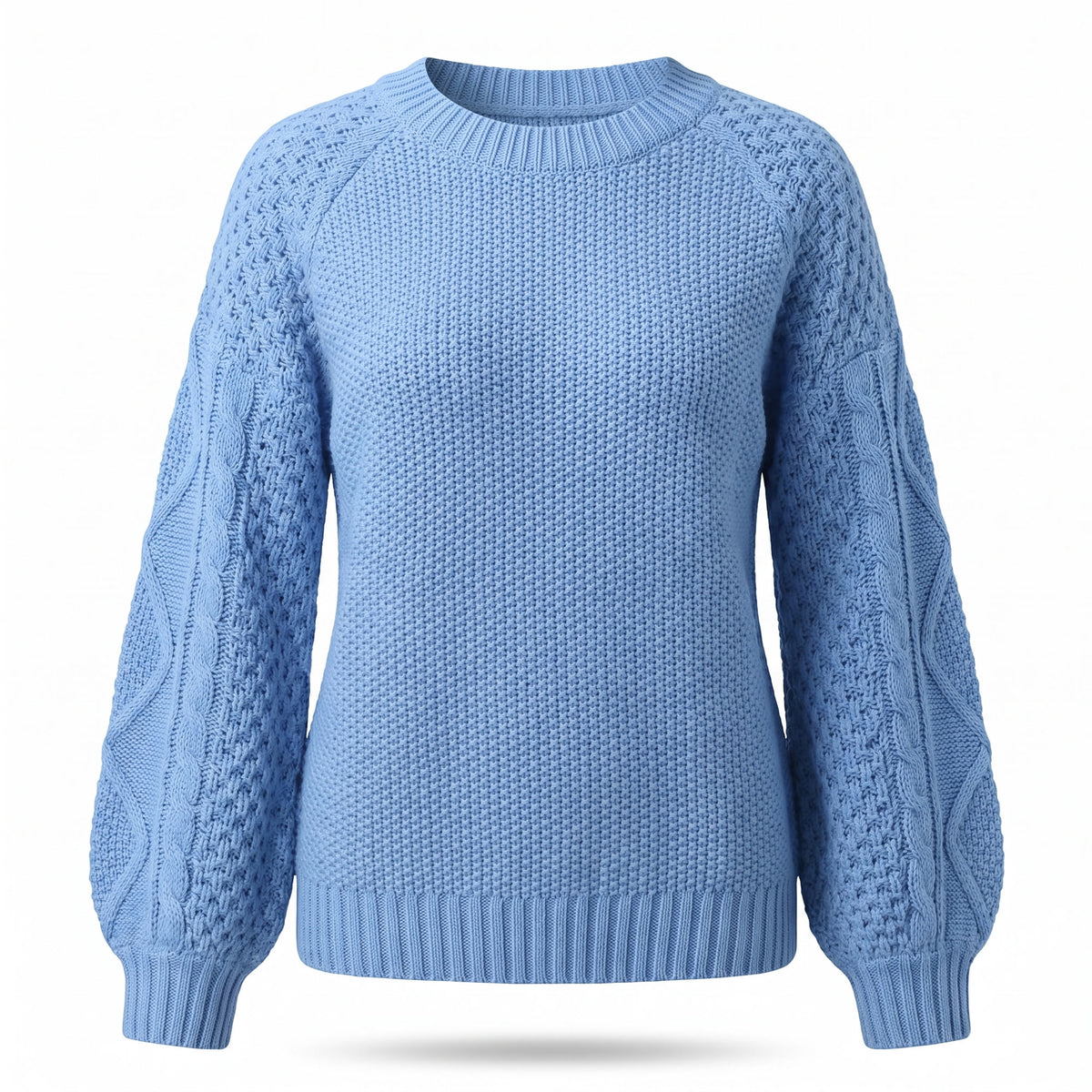 Teresa women's sky blue cable-knit balloon sleeve jumper