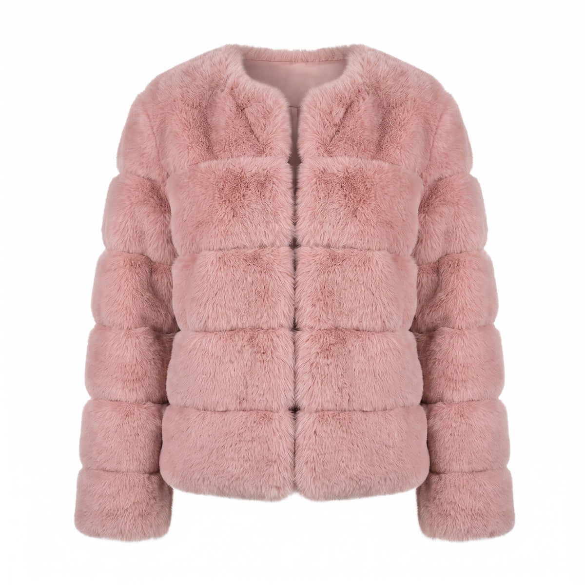 Silvia Women's Faux Fur Cropped Puffer Jacket in pink, studio product shot