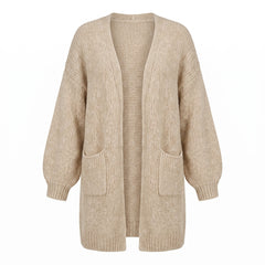 Rosemary oversized open-front cardigan with balloon sleeves in khaki