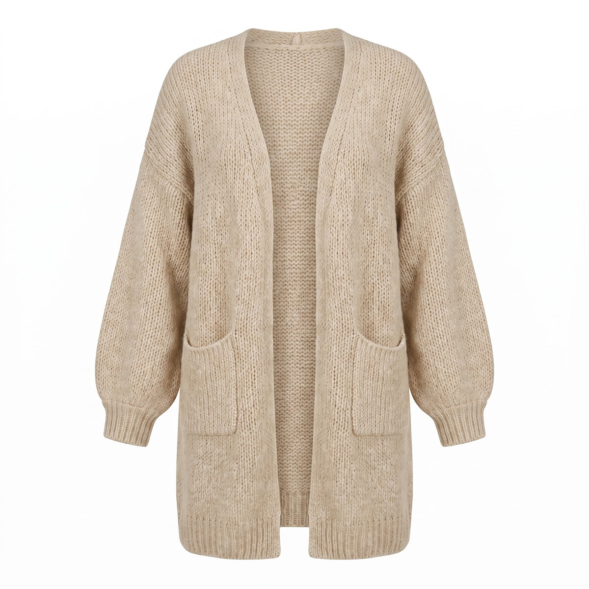 Rosemary oversized open-front cardigan with balloon sleeves in khaki