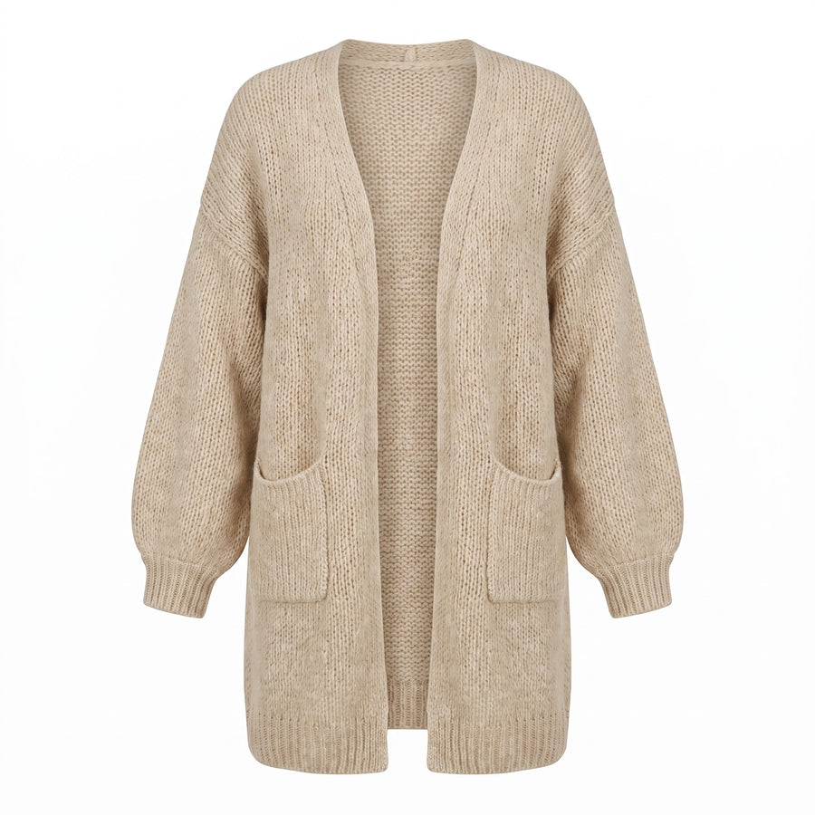 Rosemary oversized open-front cardigan with balloon sleeves in khaki