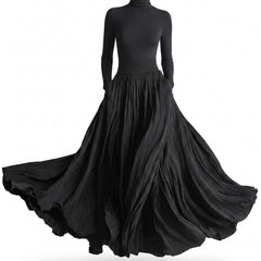 Vera women's black long sleeve turtleneck pleated maxi dress with pockets