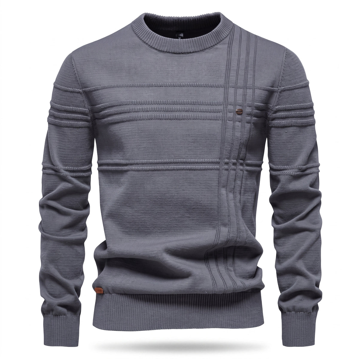 Selma Women's Textured Crewneck Sweater in grey, ghost mannequin studio product shot