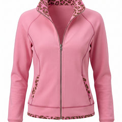 Veronica pink leopard-print zip-up denim-style jacket