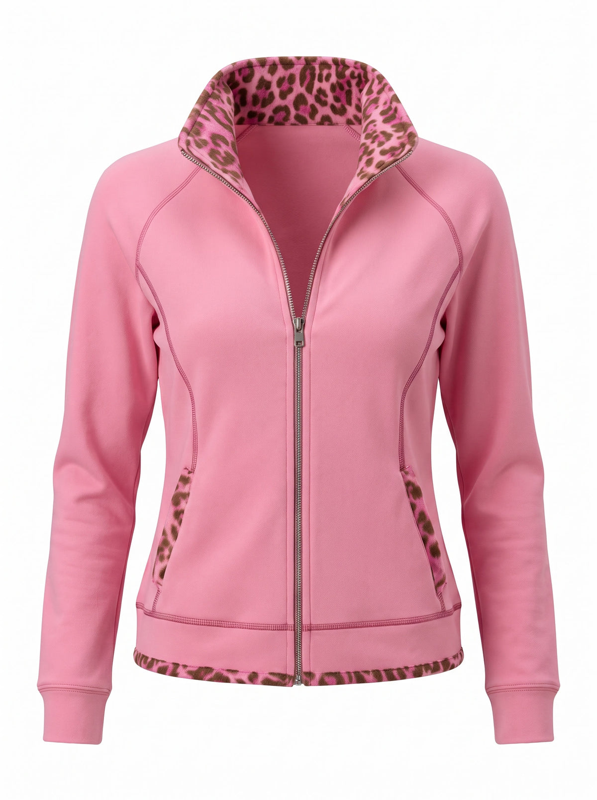 Veronica pink leopard-print zip-up denim-style jacket