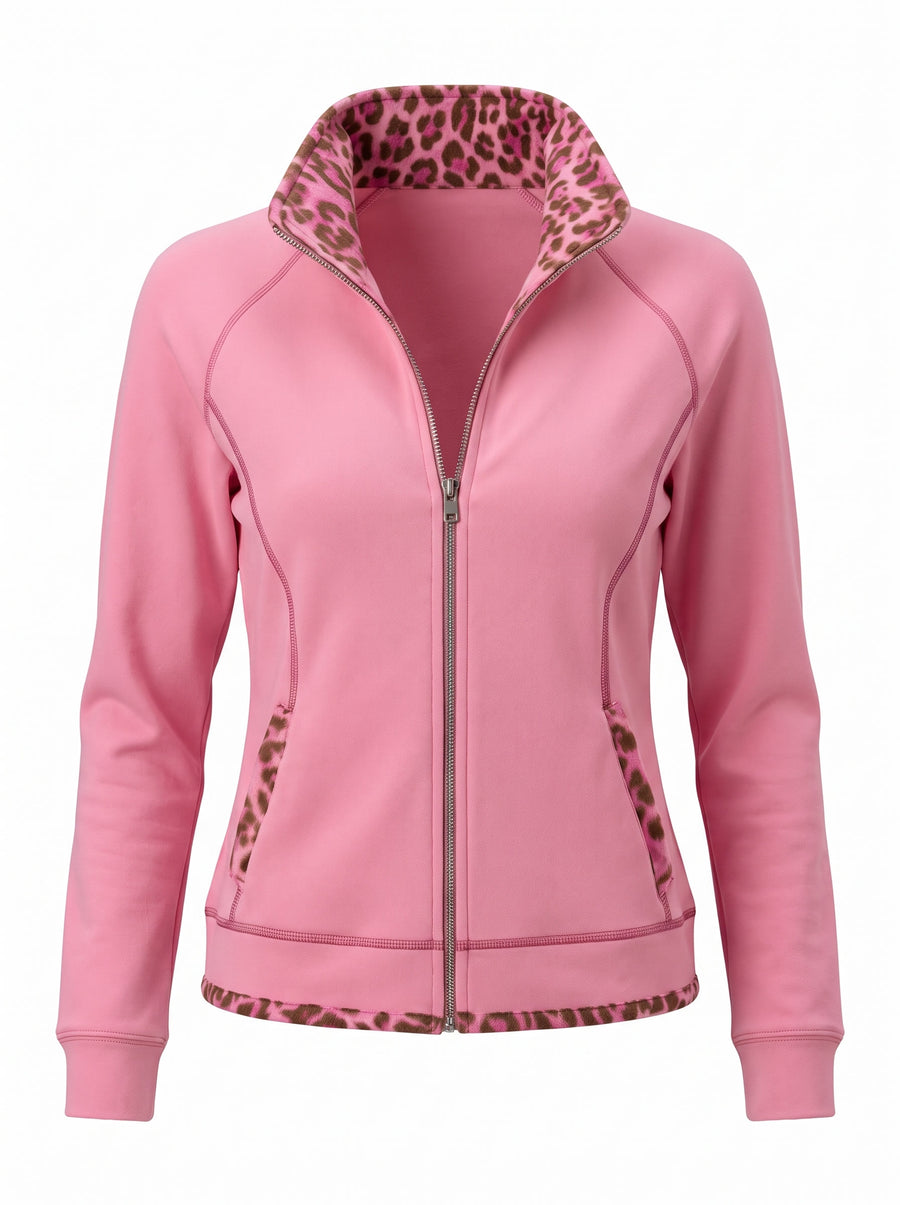 Veronica pink leopard-print zip-up denim-style jacket