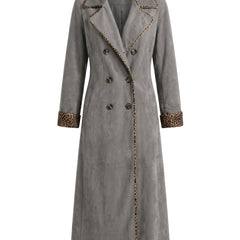 Wilhelmina women's leopard-trim faux-suede trench coat in grey