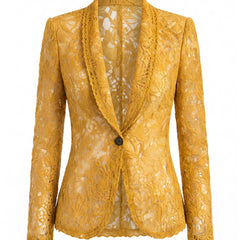 Winifred women's mustard yellow lace cut-out blazer with notched collar