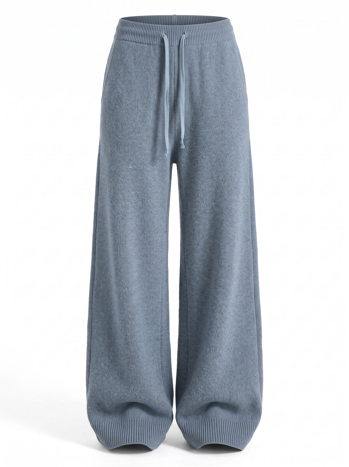 Clara-Wilhelmina women's high-waist drawstring knit wide-leg pants in dusty blue