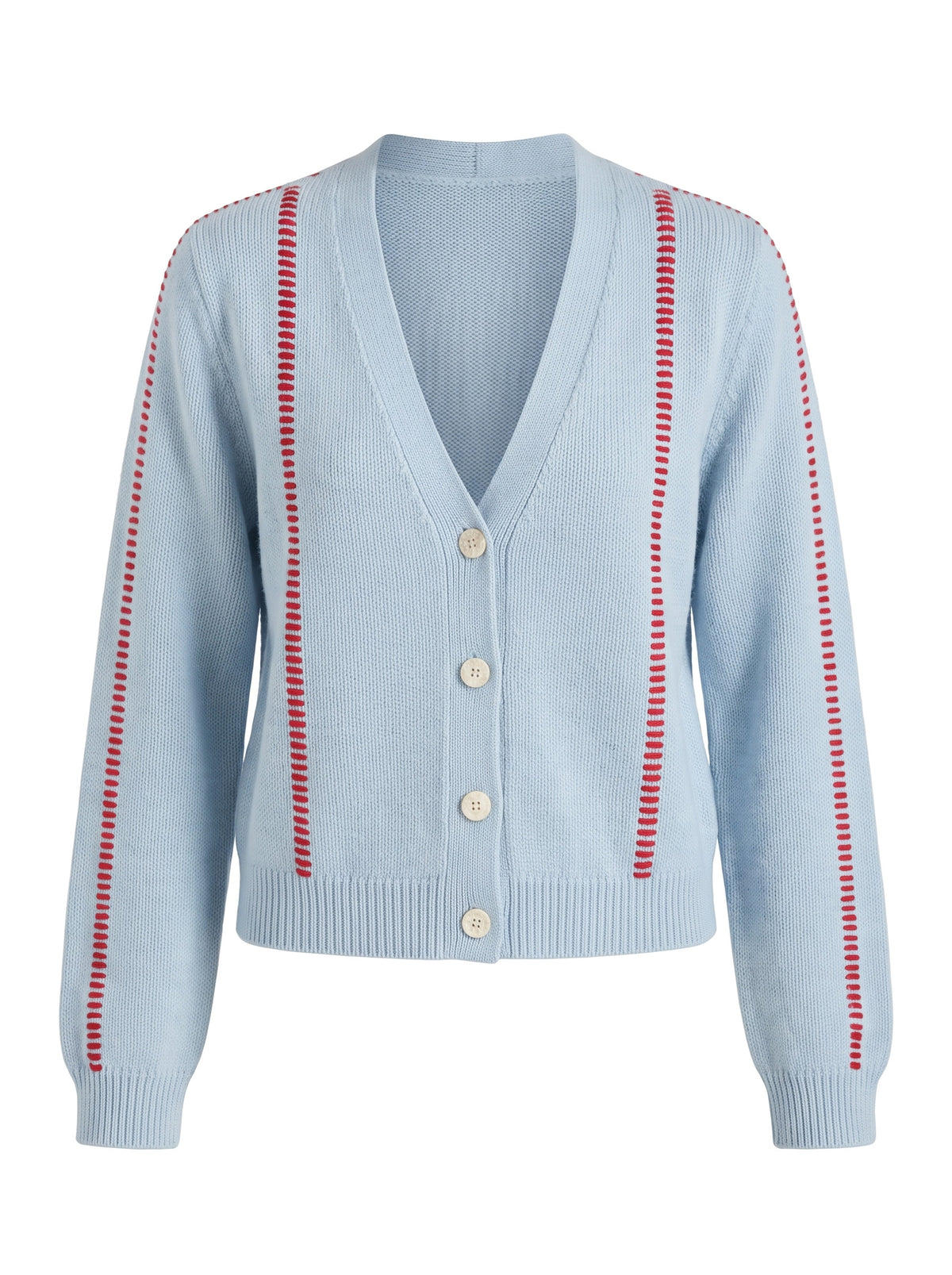Blanche-Minerva women's light blue contrast stitch V-neck cardigan