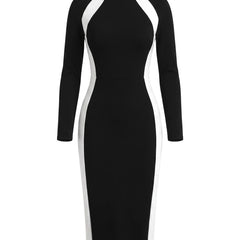 Roberta-Martha Women's Color-Block Mock Neck Sweater Dress in black and white