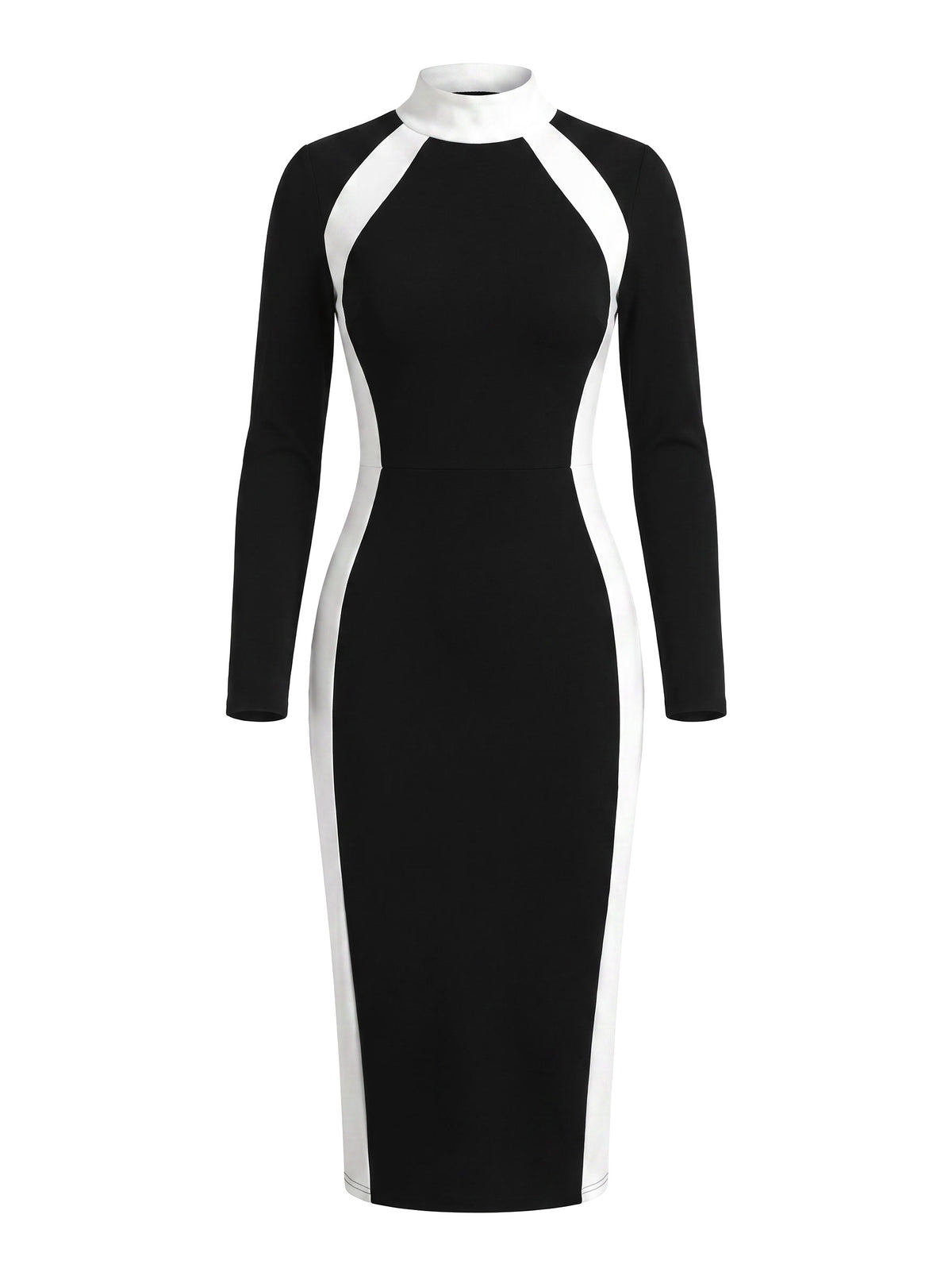 Roberta-Martha Women's Color-Block Mock Neck Sweater Dress in black and white