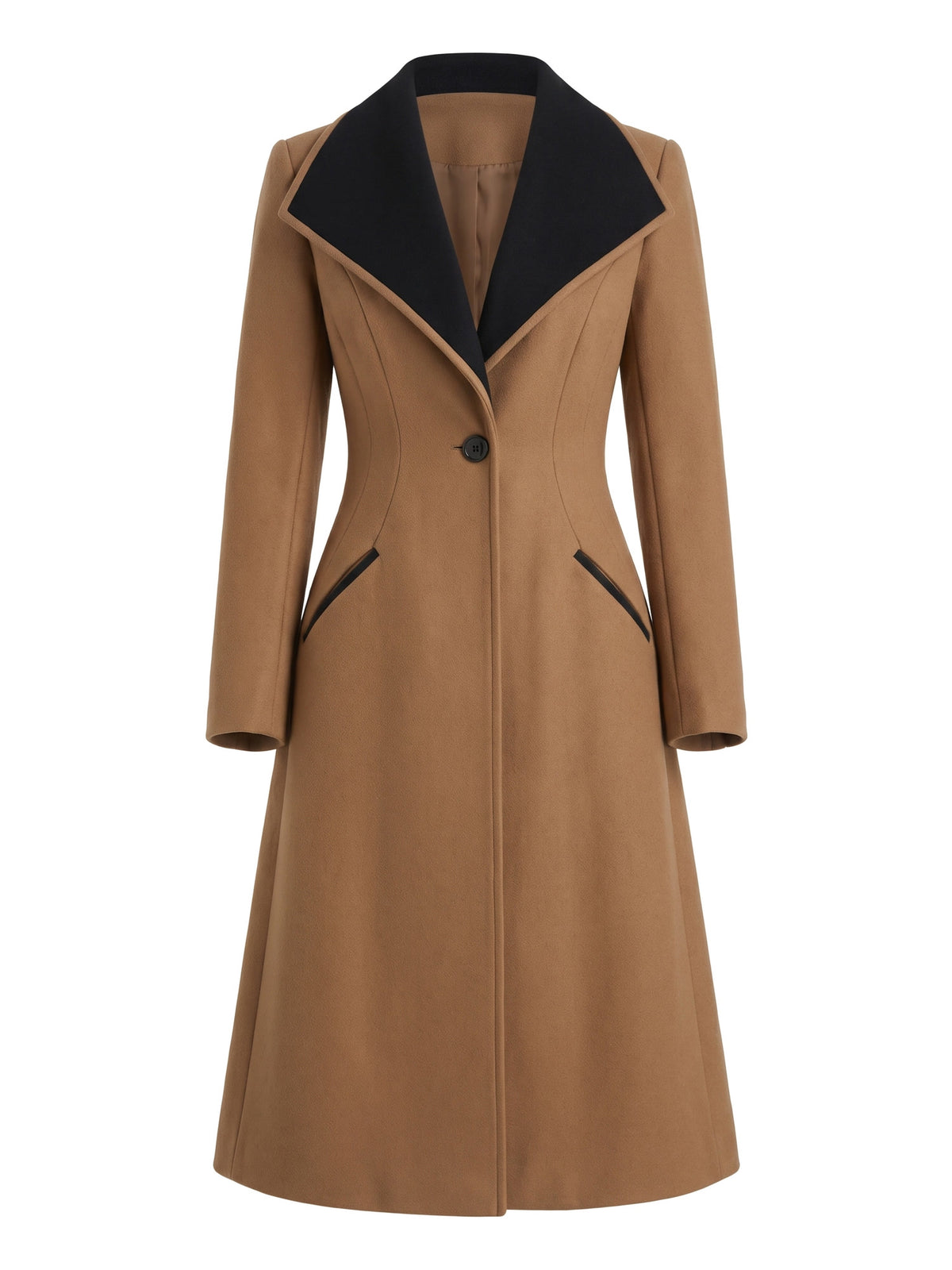 Judith-Celeste women's camel contrast-lapel tailored wool coat