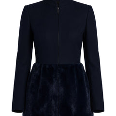 Bernadette-Juliet Women's Faux Fur Hem Zip-Up Tailored Jacket in navy blue