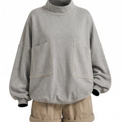 Viola-Mavis women's contrast stitch grey sweatshirt and khaki bermuda shorts set