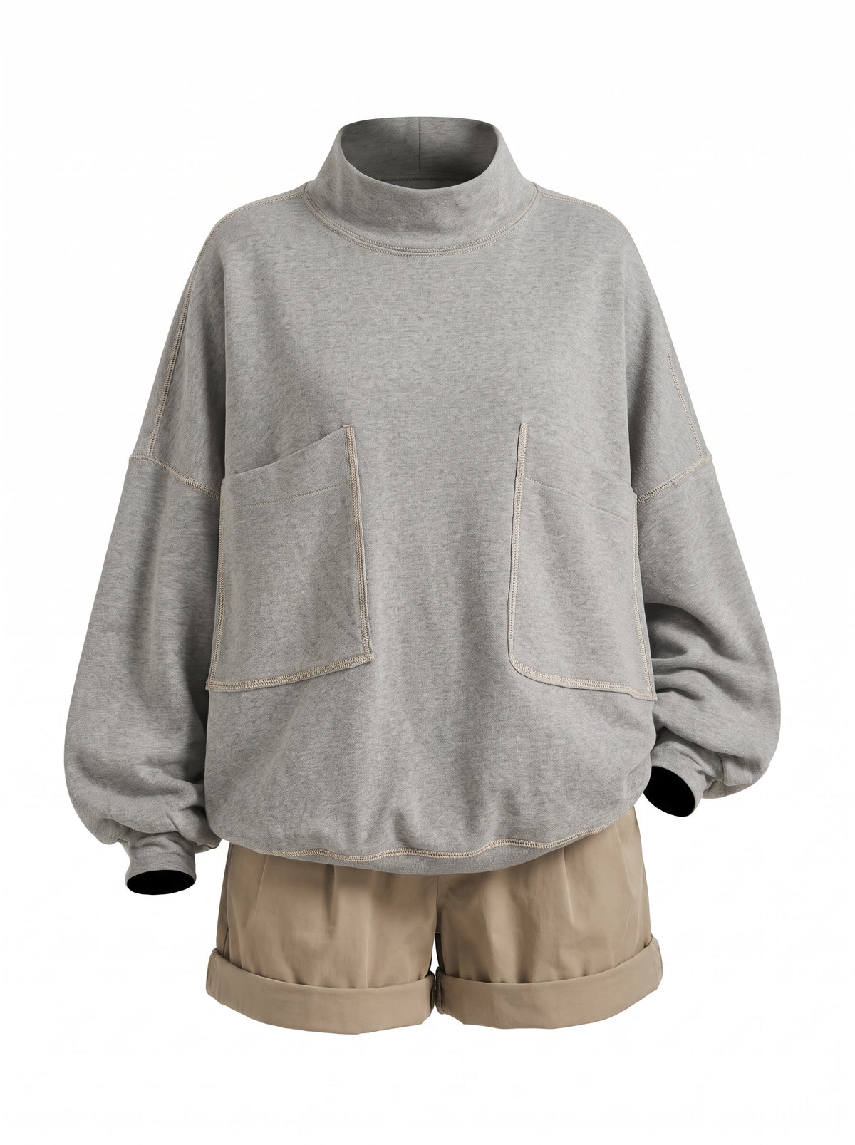 Viola-Mavis women's contrast stitch grey sweatshirt and khaki bermuda shorts set