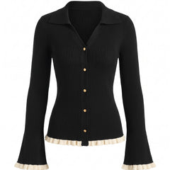 Women's Contrasting Trim Bell-Sleeve Cardigan