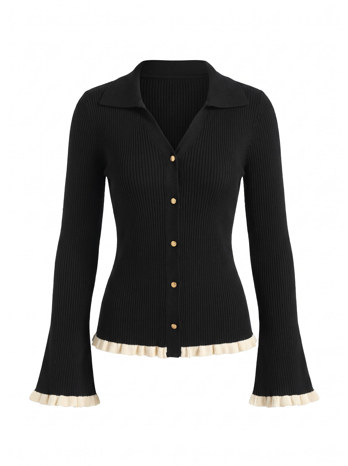 Women's Contrasting Trim Bell-Sleeve Cardigan