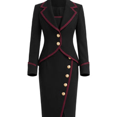 Rosemary-Miriam black contrast-trim blazer and midi dress matching set, ghost mannequin studio shot