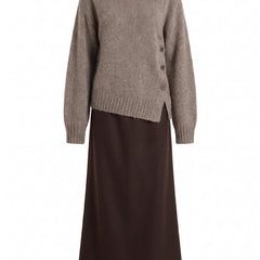 Phyllis-Estelle off-shoulder knit sweater and brown maxi skirt set