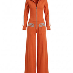Blanche-Miriam womens zip-front striped sleeve jumpsuit in orange, studio product shot